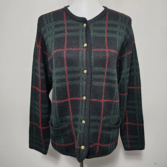 Vintage | Sweaters | Vintage Liz Baker Black Red Tartan Plaid 